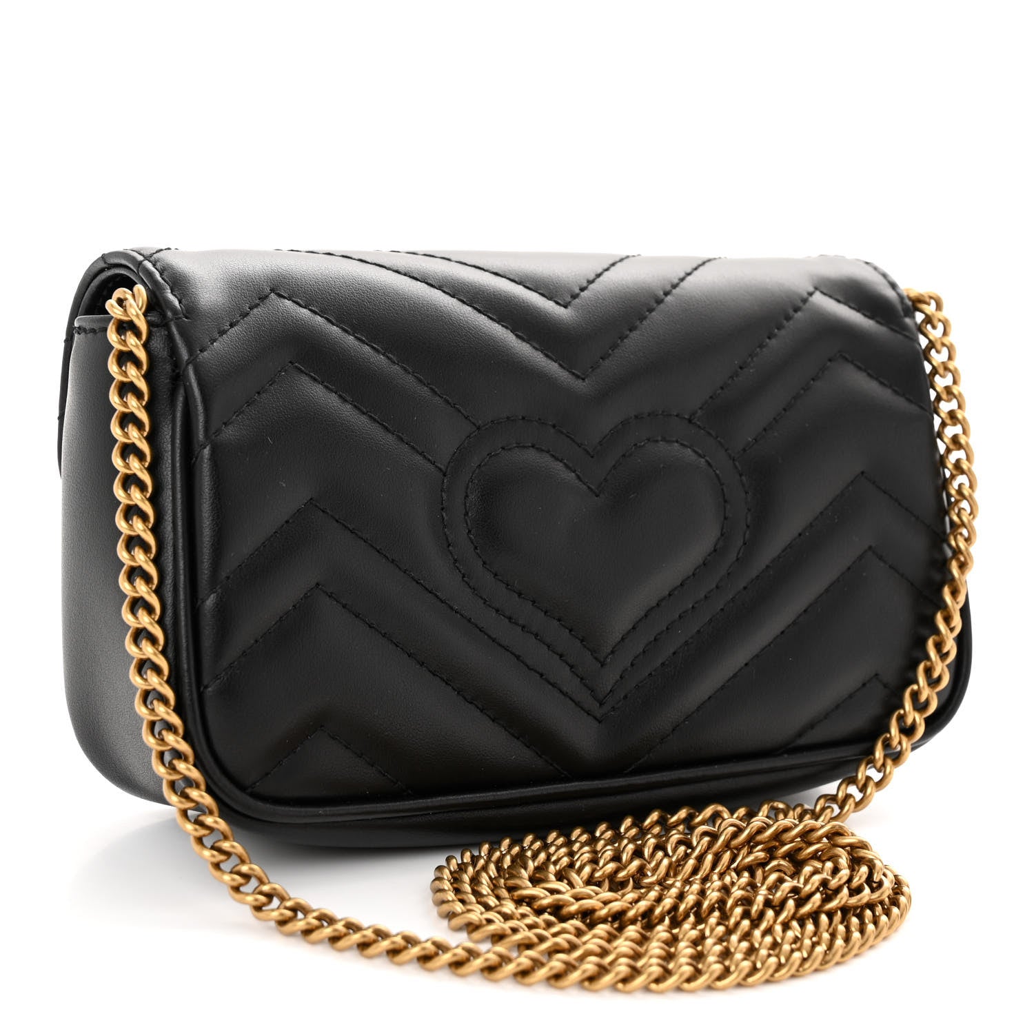 Gucci Calfskin Matelasse Super Mini GG Marmont Shoulder Bag Black 3 of 9
