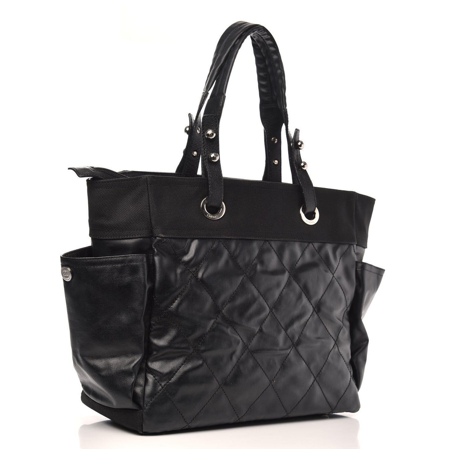 Coated Canvas Quilted Large Paris Biarritz Tote Black