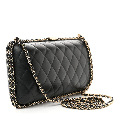 Chanel Lambskin Quilted Pearl Crystal Chain Around Clutch Black 3 of 20