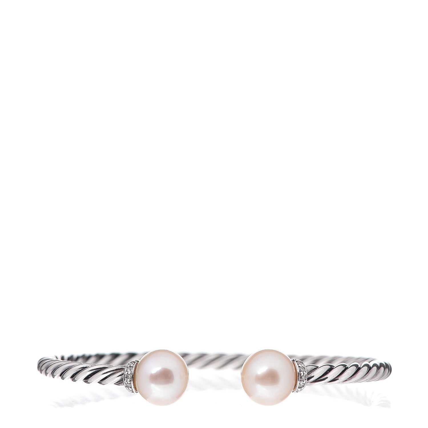 David Yurman Sterling Silver Diamond Pearl 9mm Solari Bracelet 1 of 4