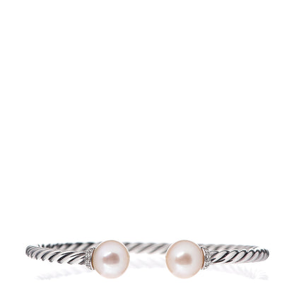 David Yurman Sterling Silver Diamond Pearl 9mm Solari Bracelet 1 of 4