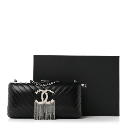 Chanel Lambskin Chevron Quilted CC Fringe Clutch Black 11 of 11
