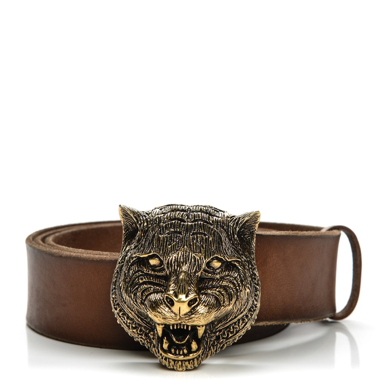 Calfskin Brass Feline Buckle Belt 110 44 Brown