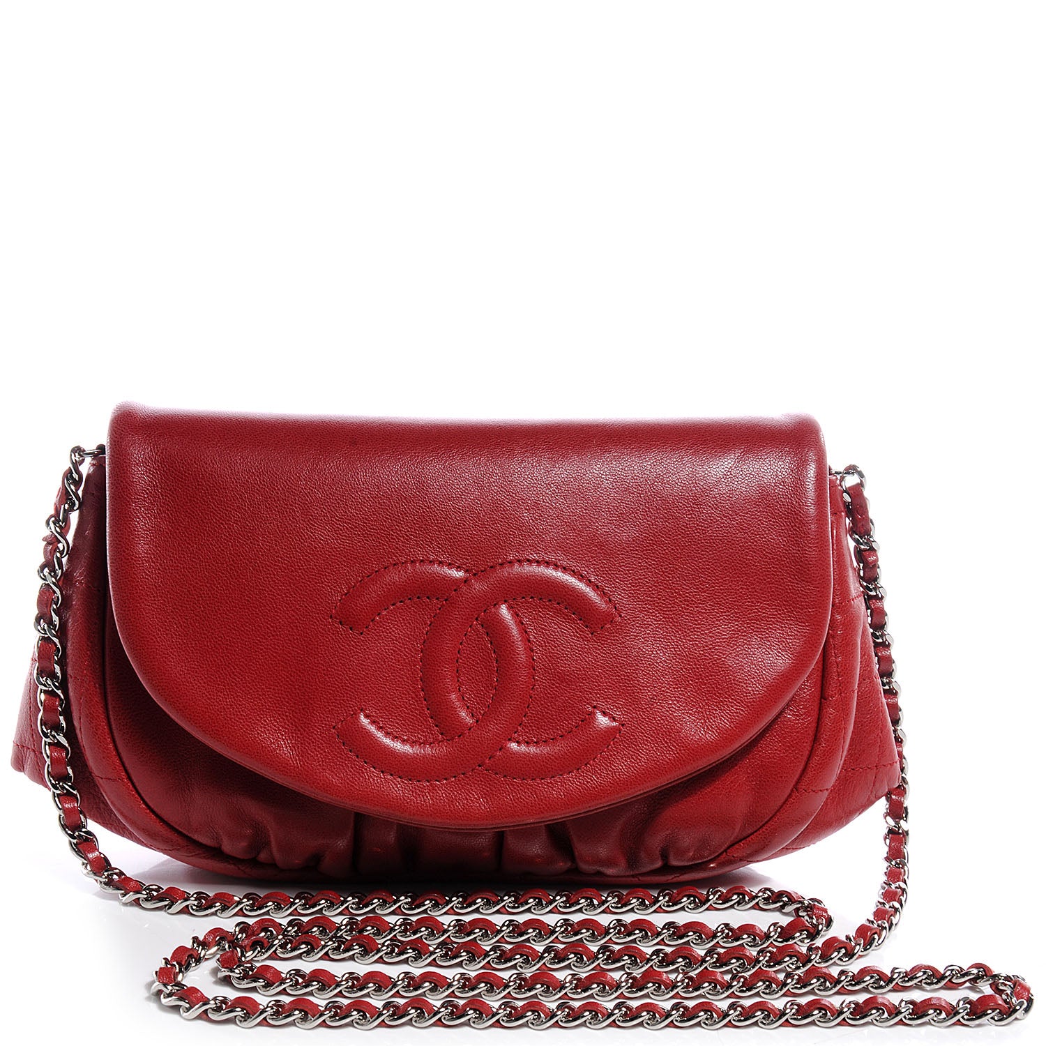 Chanel Lambskin Half Moon Wallet On Chain Bag WOC Red 1 of 8