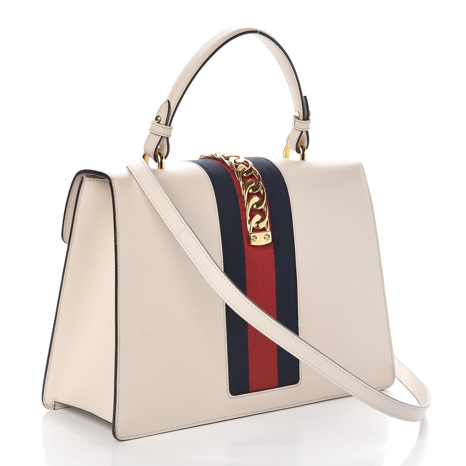 Gucci Calfskin Web Medium Sylvie Top Handle Bag White 4 of 11