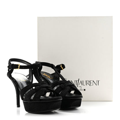 Saint Laurent Glitter Effect Calfskin Tribute 75 Platform Sandals 36 Black 10 of 10