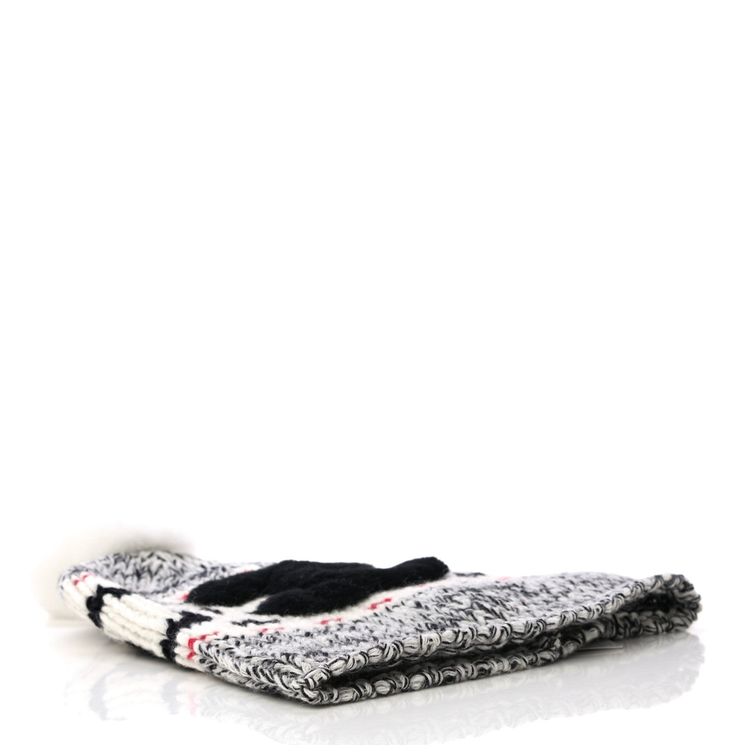 Chanel Wool Shearling CC Beanie Hat Ivory Black Red 3 of 7