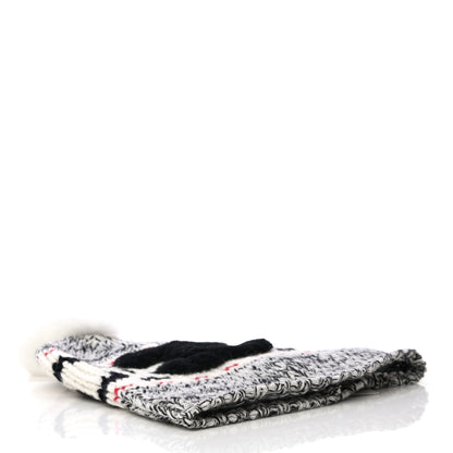 Chanel Wool Shearling CC Beanie Hat Ivory Black Red 3 of 7