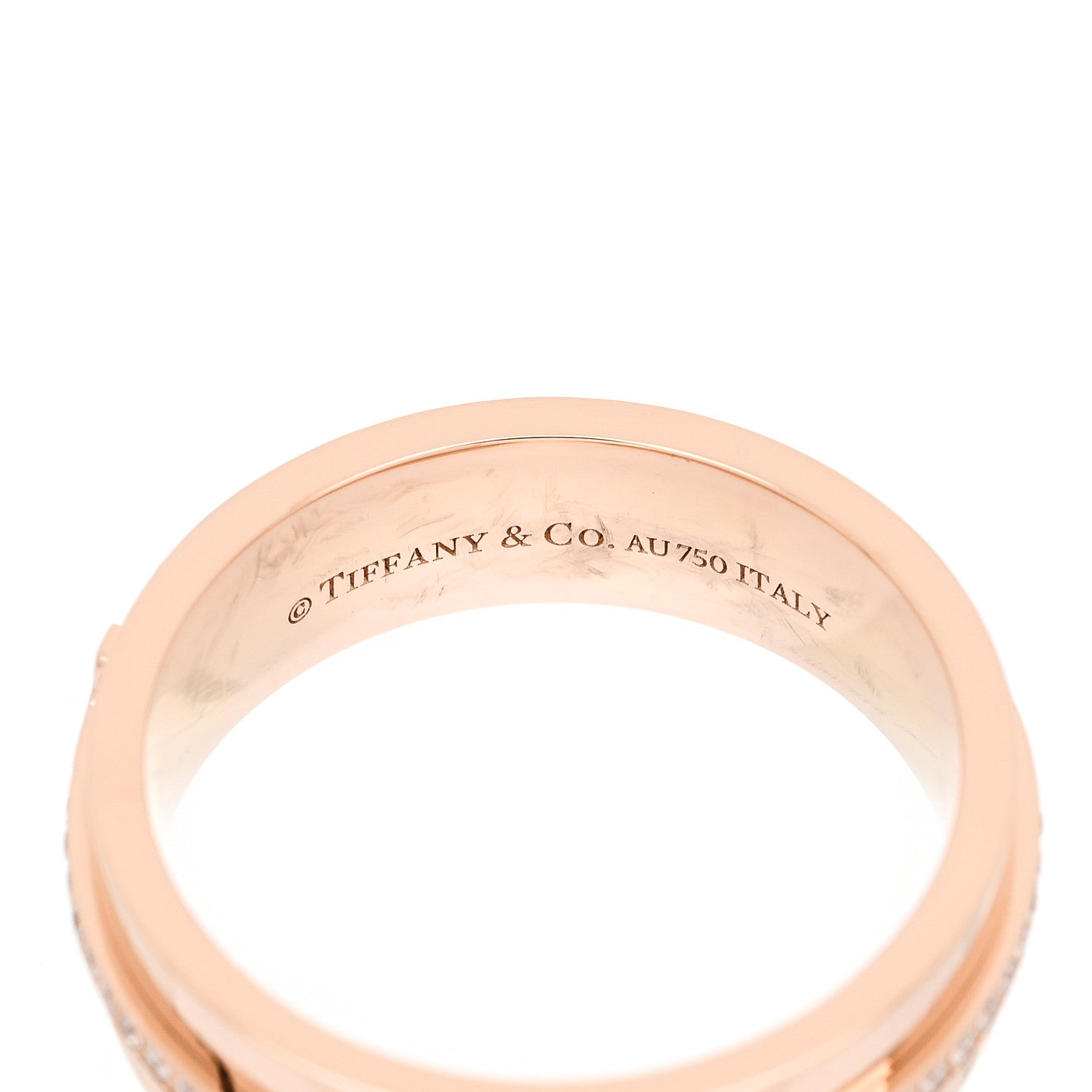 Tiffany 18K Rose Gold Diamond Wide T Two Ring 50 5.5 4 of 5