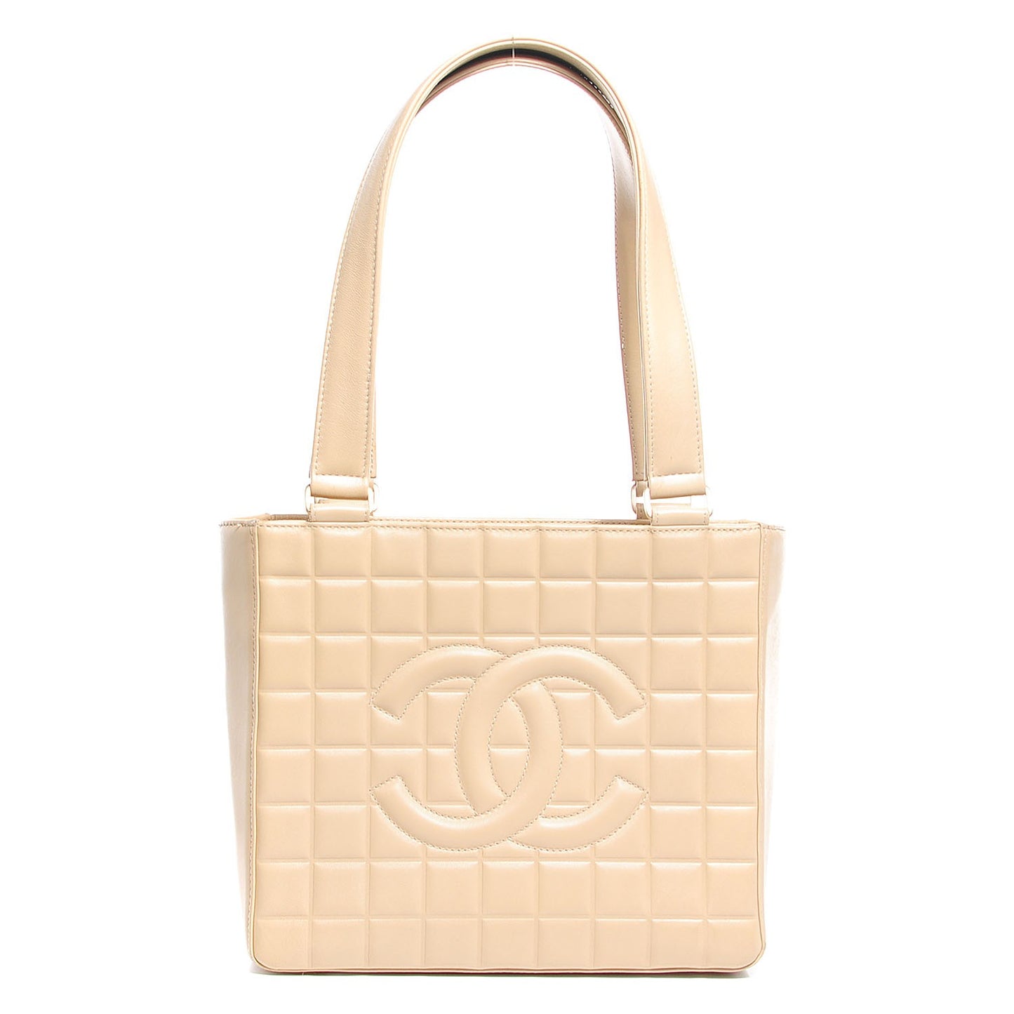 Lambskin Chocolate Bar Quilted Small Shoulder Bag Light Beige