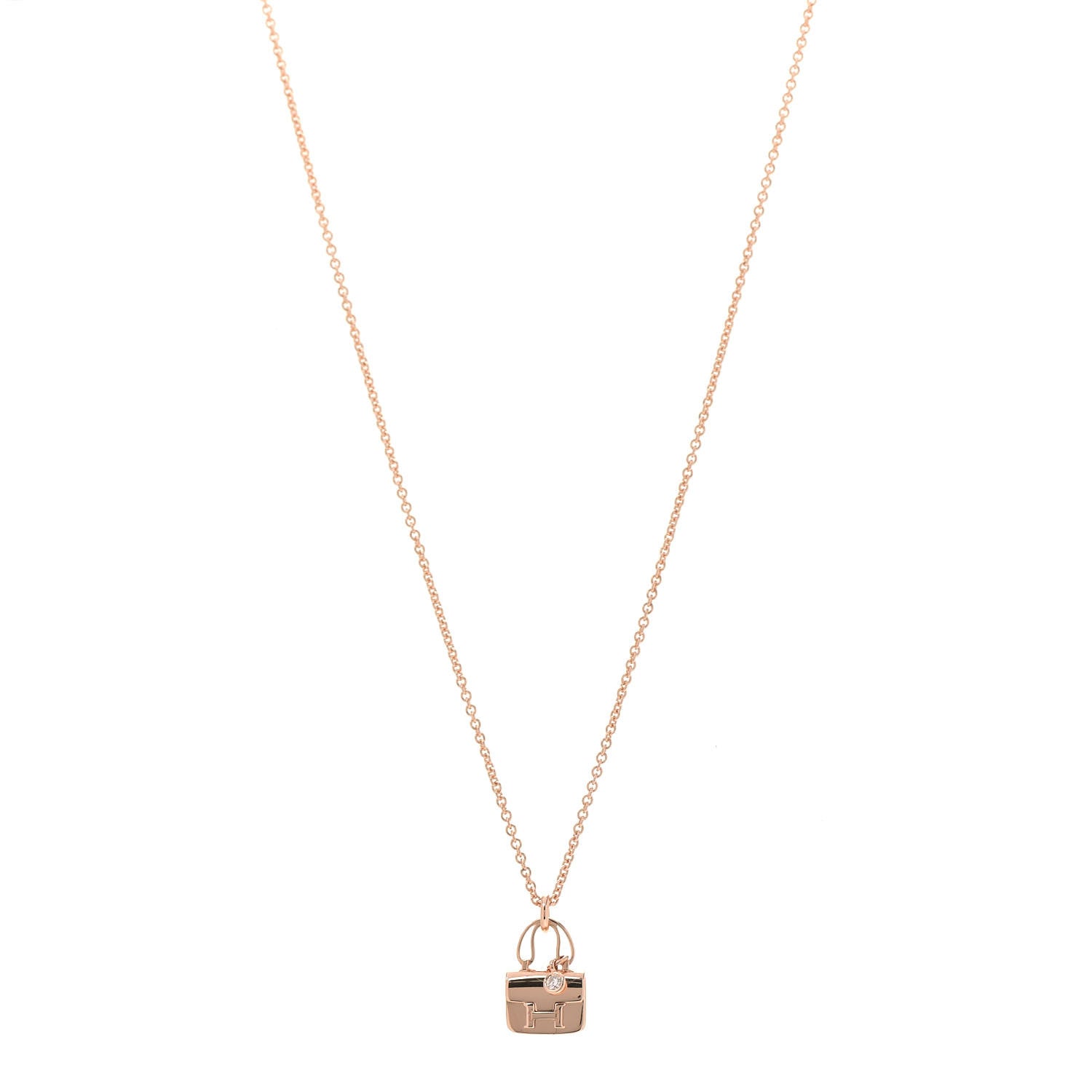 Hermes 18K Rose Gold Diamond Constance Amulettes Charm Pendant Necklace 1 of 6
