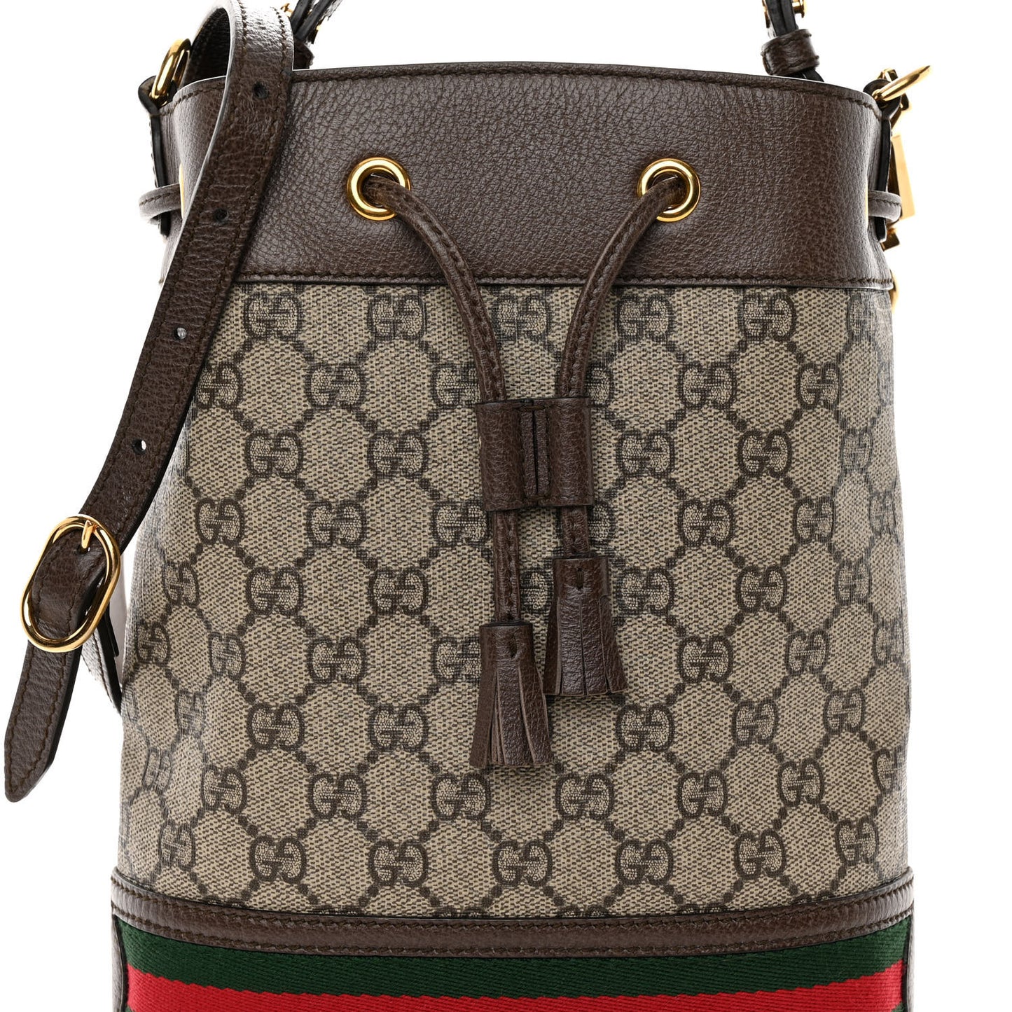 GG Supreme Monogram Web Small Ophidia Bucket Bag Brown