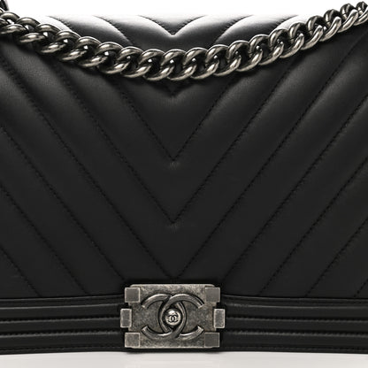 Chanel Calfskin Chevron Quilted New Medium Boy Flap Black 8 of 10