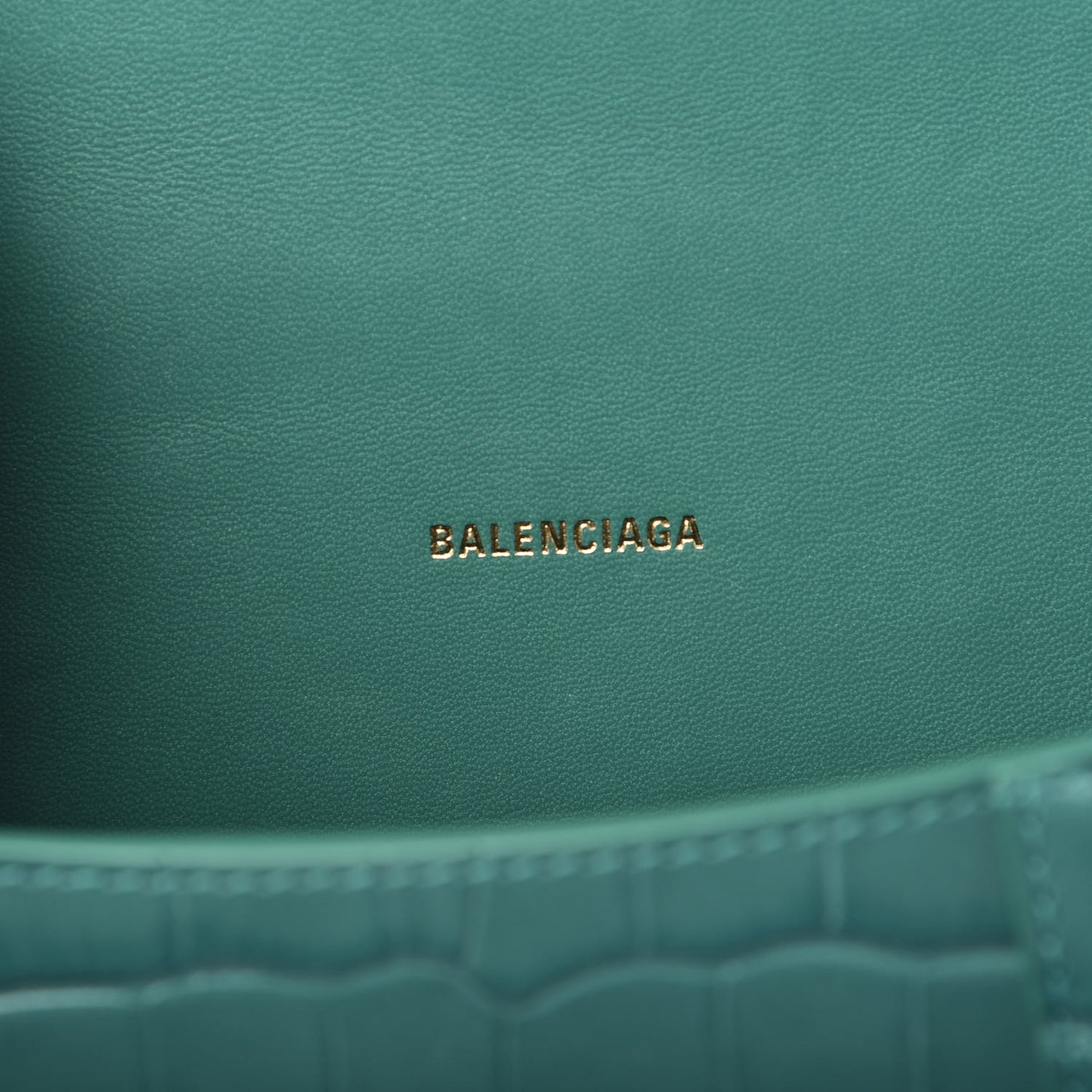 Shiny Calfskin Crocodile Embossed Hourglass Top Handle Bag XS Dark Turquoise