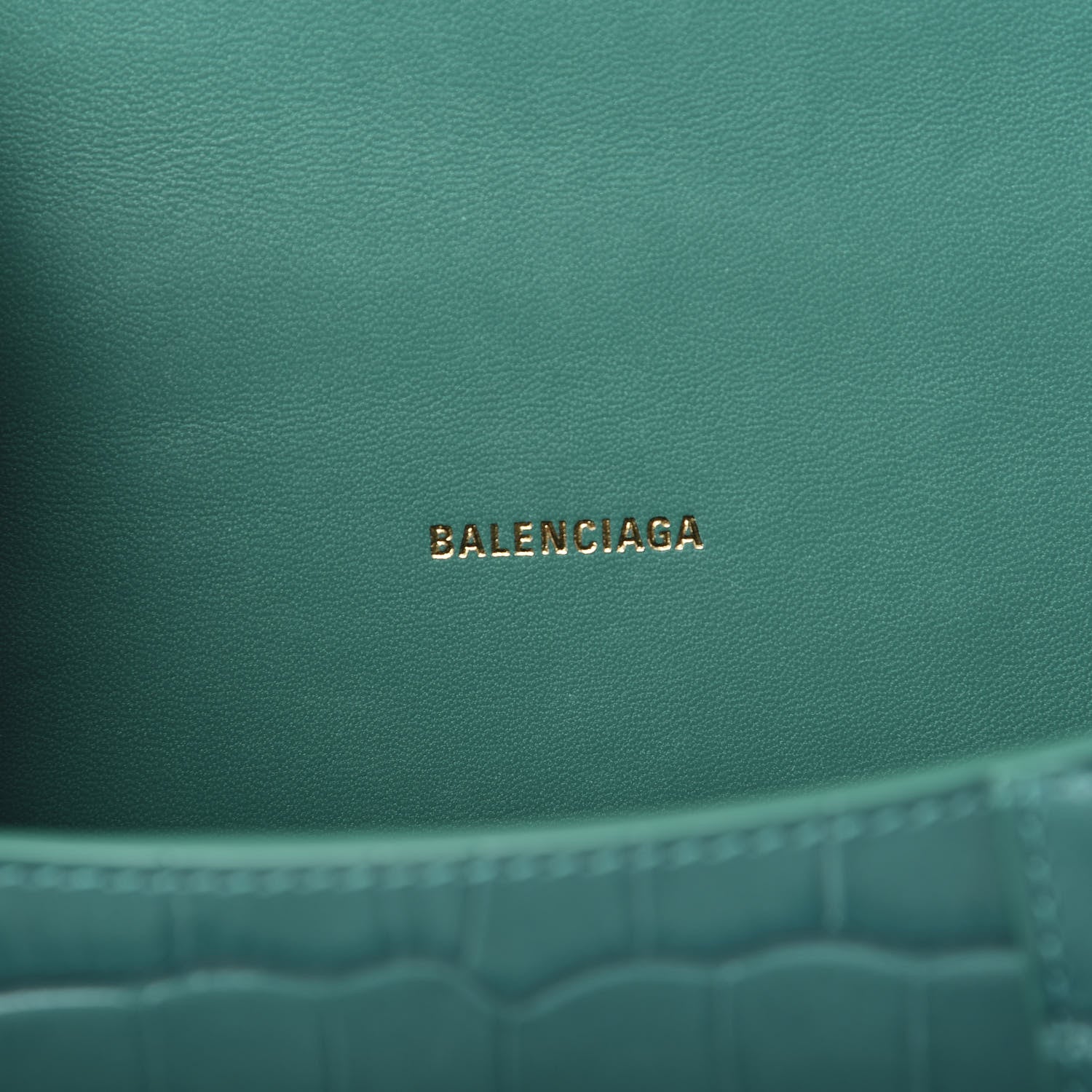 Balenciaga Shiny Calfskin Crocodile Embossed Hourglass Top Handle Bag XS Dark Turquoise 6 of 10