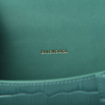 Balenciaga Shiny Calfskin Crocodile Embossed Hourglass Top Handle Bag XS Dark Turquoise 6 of 10