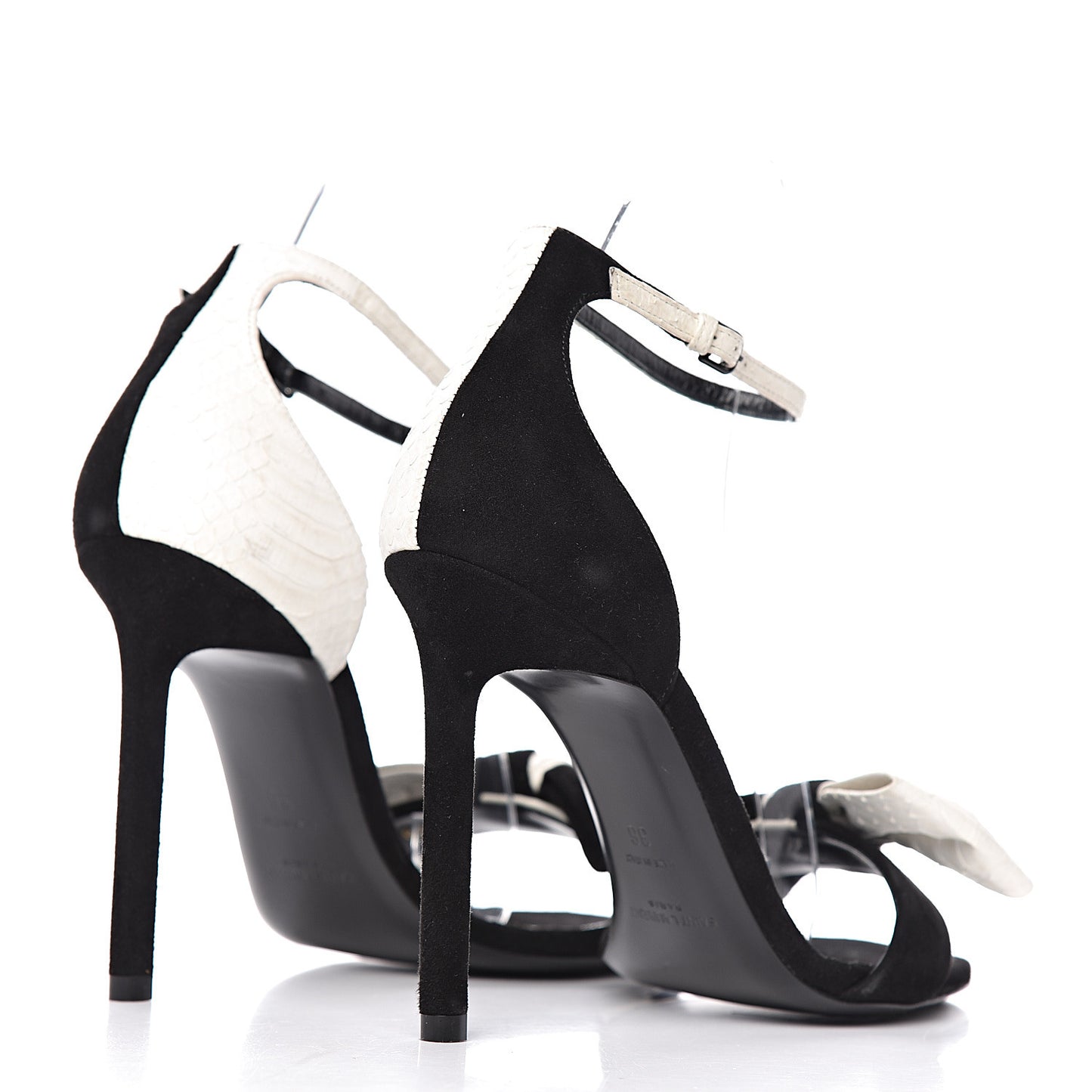 Velvet Snake Print Bow Ankle Strap Sandals 36 Black