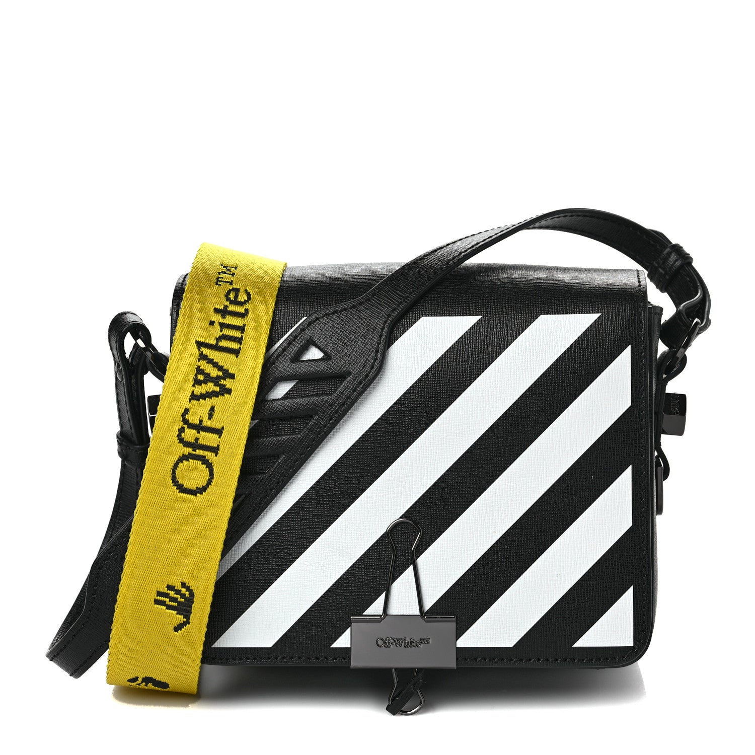 Off-White Calfskin Diag Flap Bag Black White 1 of 9