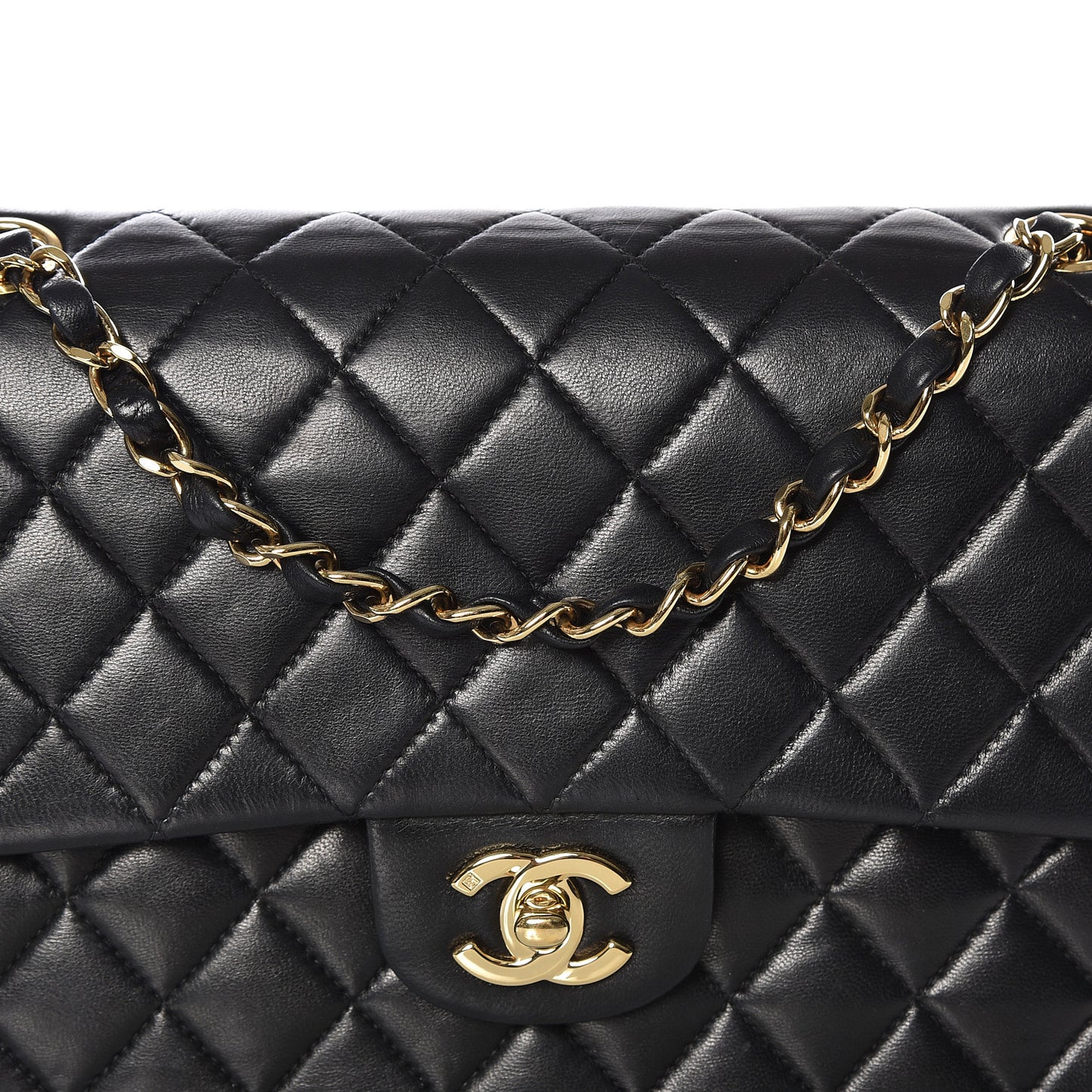 Lambskin Quilted Medium Double Flap Black
