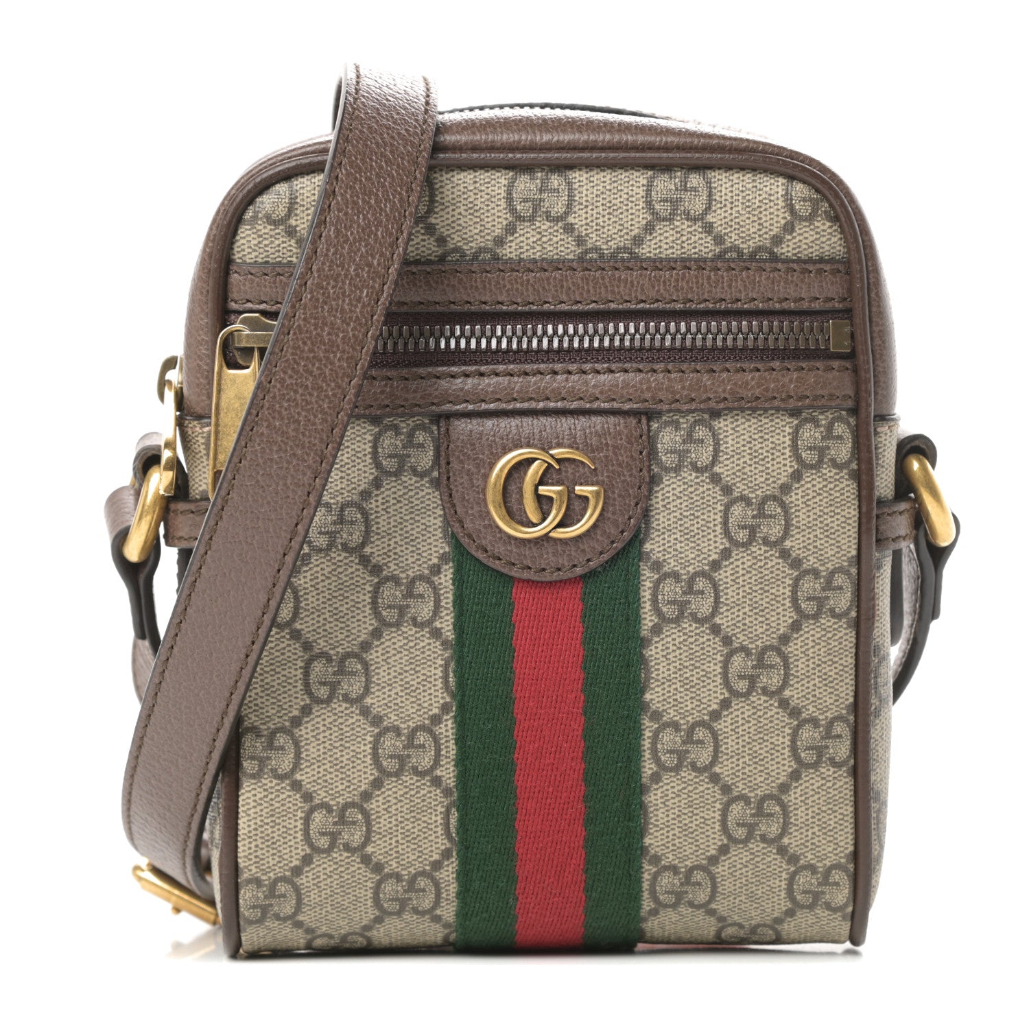 Gucci GG Supreme Monogram Web Mini Ophidia Messenger Brown 1 of 11