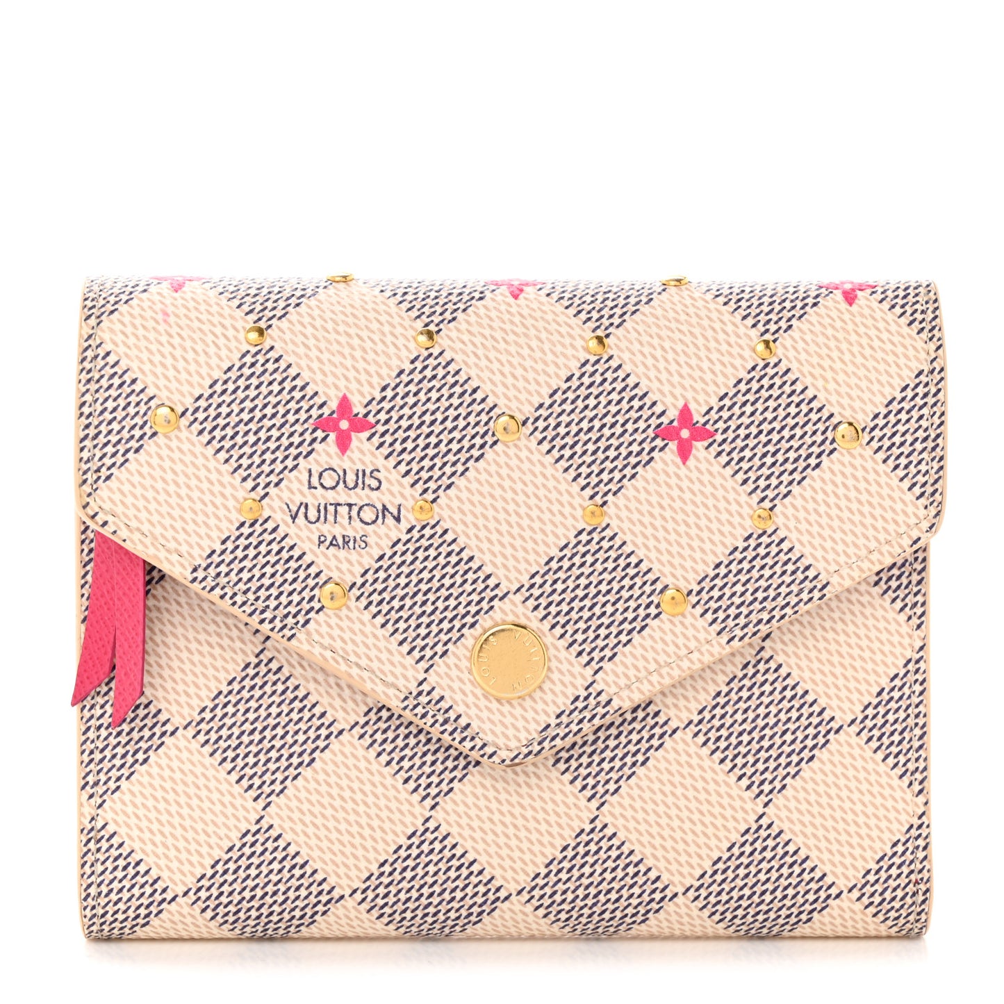 Damier Azur Studded Zoe Wallet Rose Ballerine