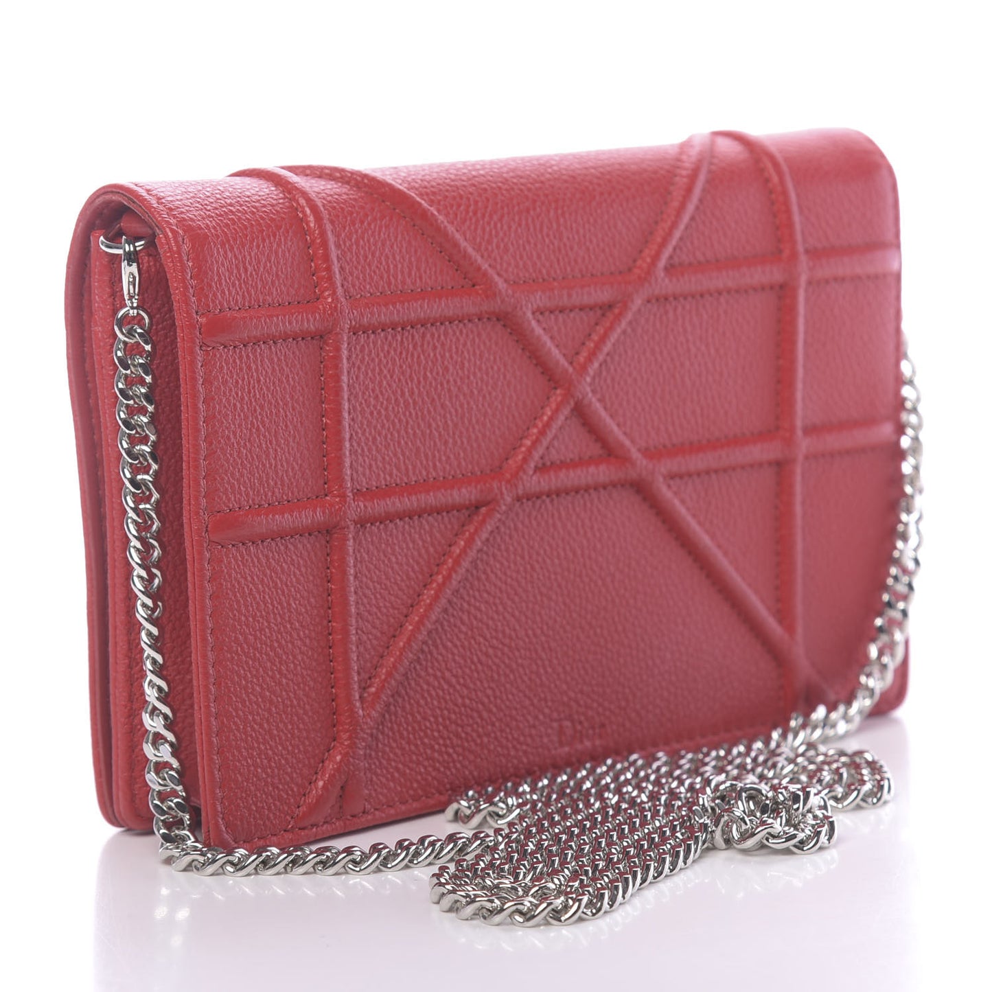 Grained Calfskin Diorama Wallet on Chain Pouch Rouge Vif
