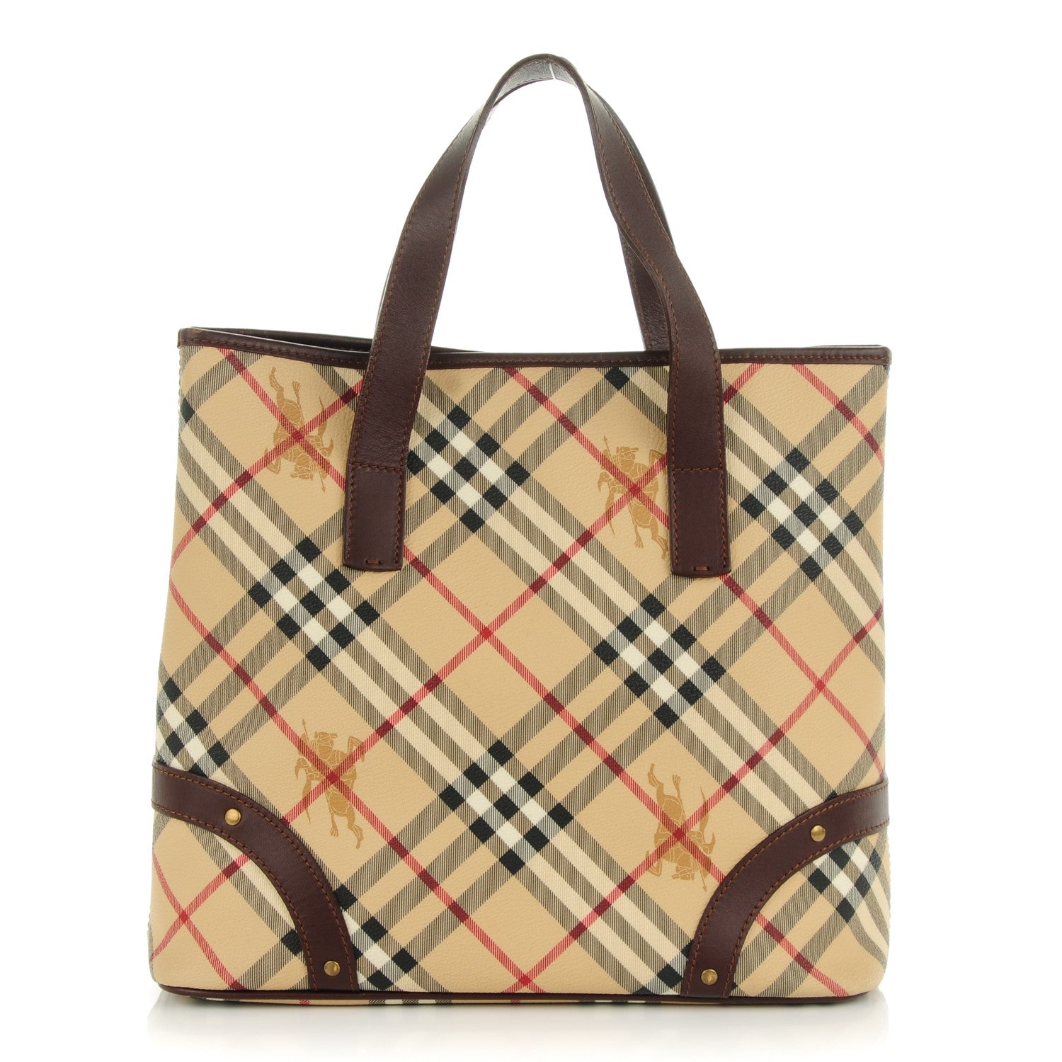 Burberry Haymarket Check Studded Tote Chocolate 1 of 11