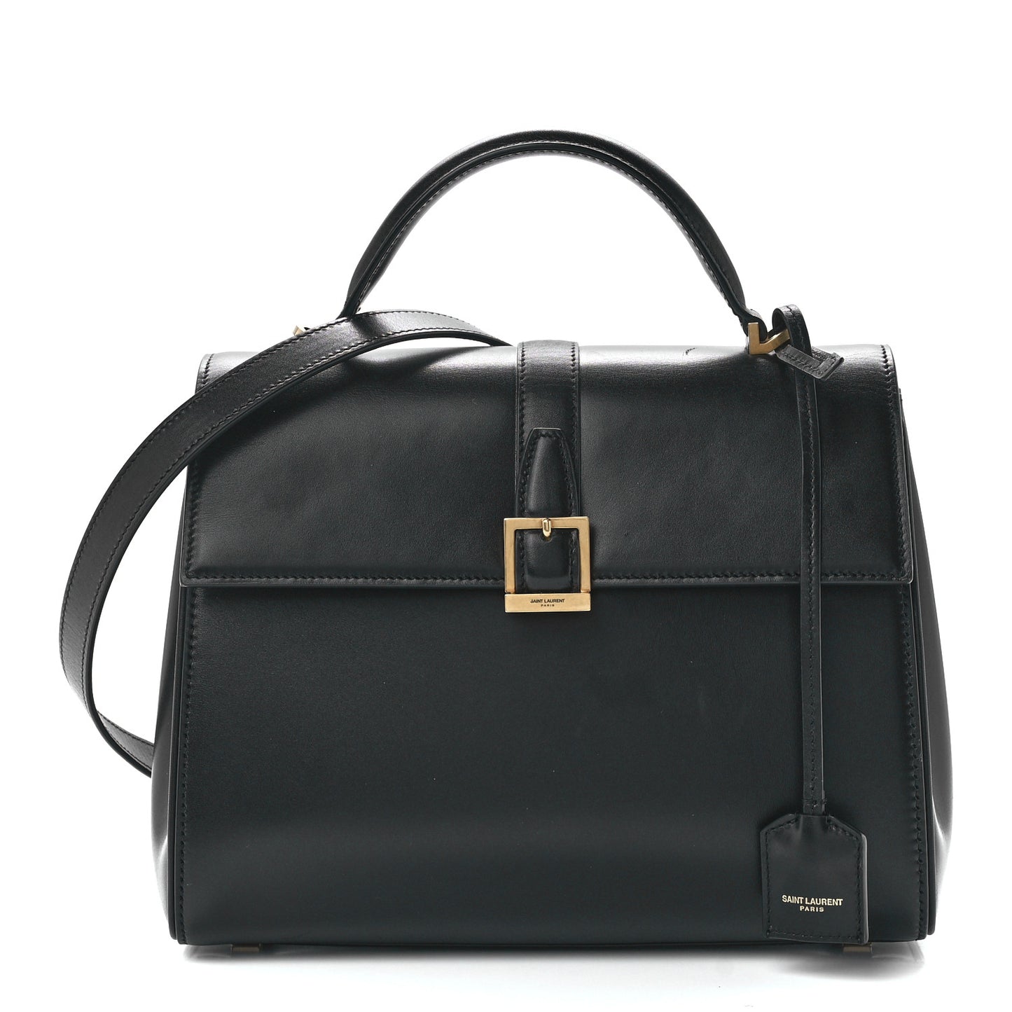 Shiny Calfskin Le Fermoir Top Handle Bag Small Black