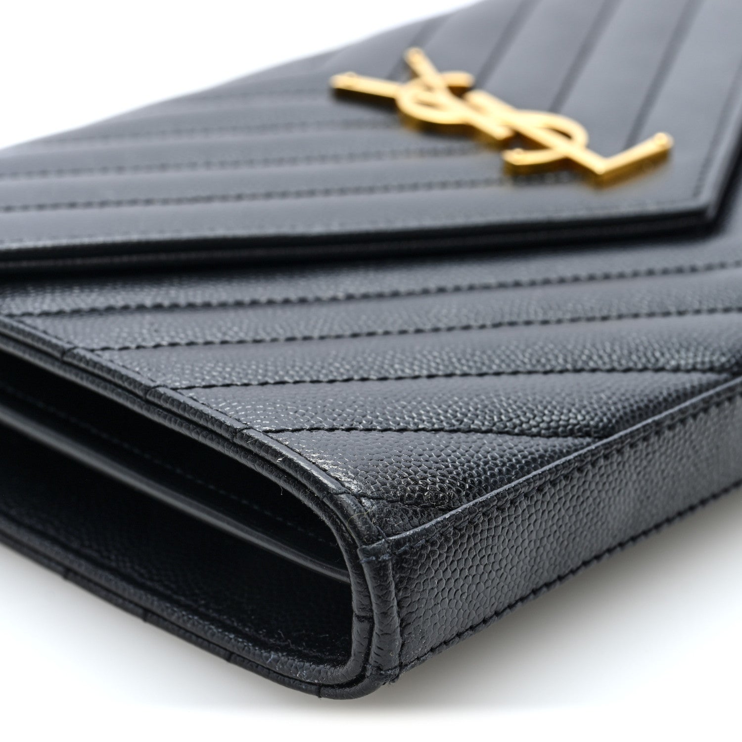 Saint Laurent Grain De Poudre Matelasse Chevron Monogram Chain Wallet Black 8 of 9