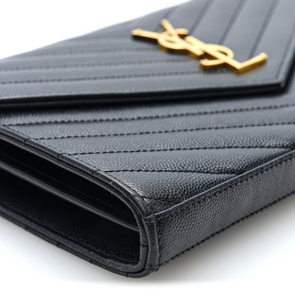 Saint Laurent Grain De Poudre Matelasse Chevron Monogram Chain Wallet Black 8 of 9