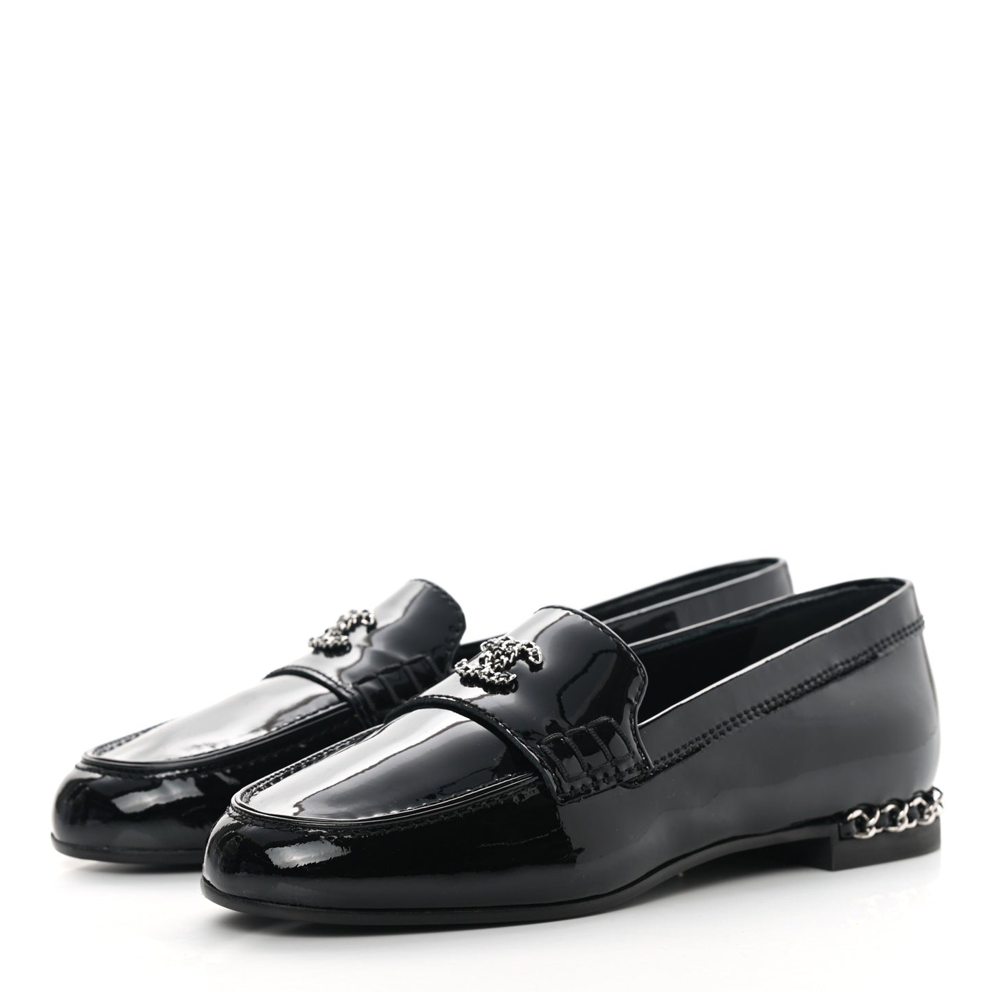 Patent CC Chain Loafers 35 Black