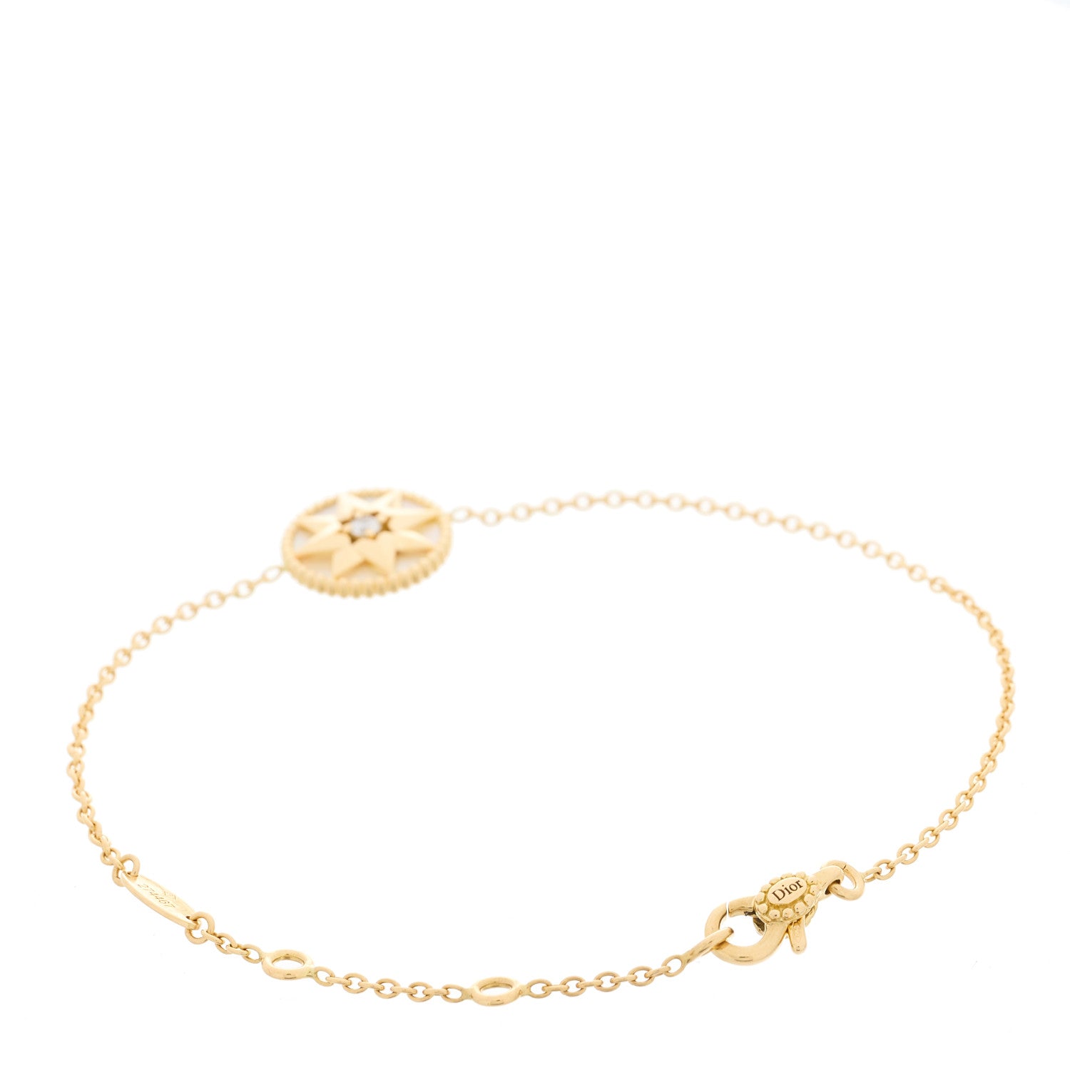 Christian Dior 18K Yellow Gold Diamond Mother of Pearl Rose Des Vents Bracelet 2 of 3