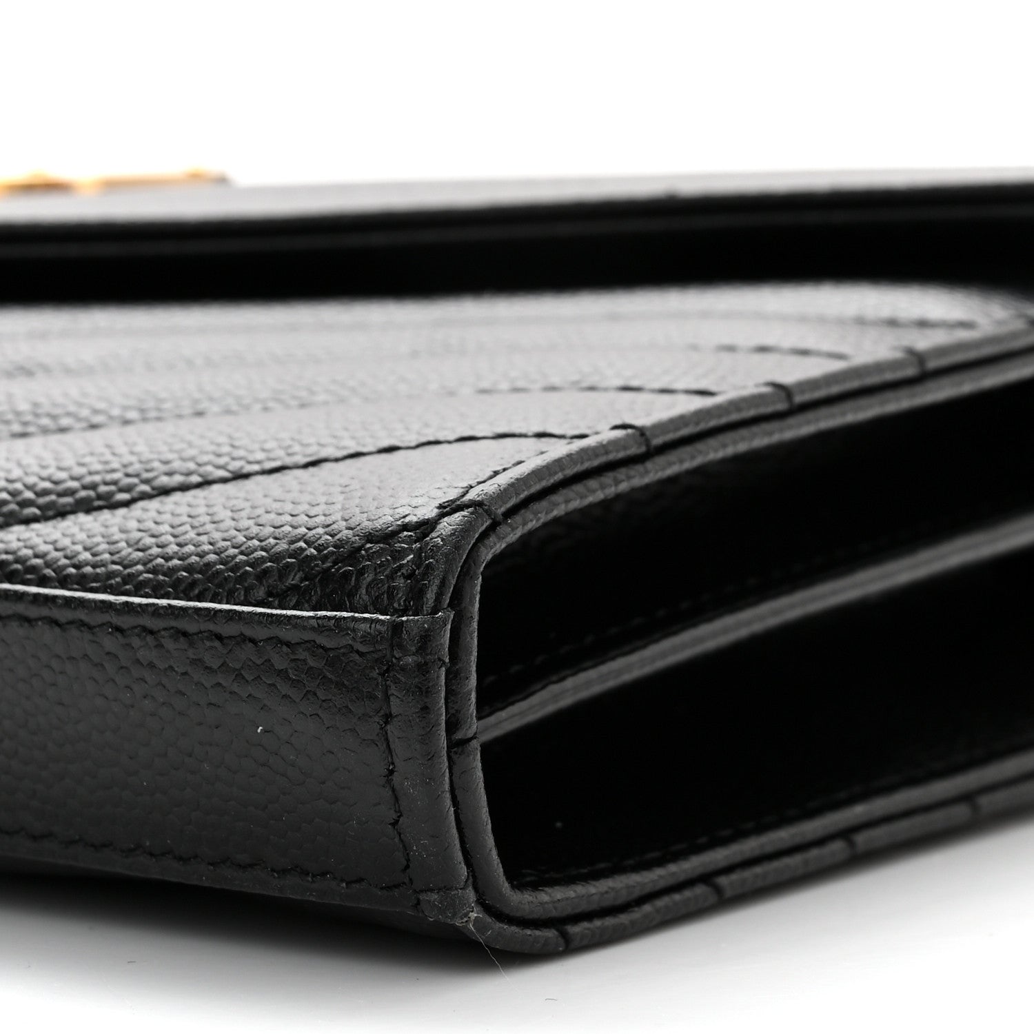 Saint Laurent Grain De Poudre Matelasse Chevron Monogram Chain Wallet Black 9 of 10