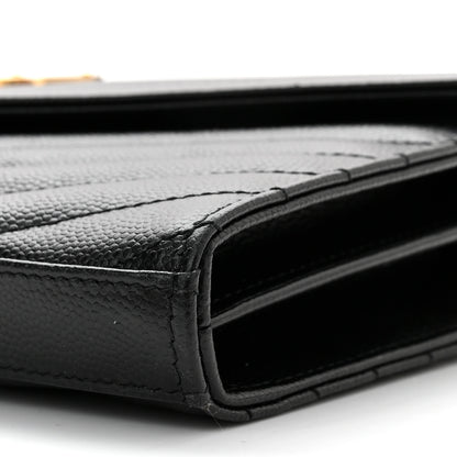 Saint Laurent Grain De Poudre Matelasse Chevron Monogram Chain Wallet Black 9 of 10