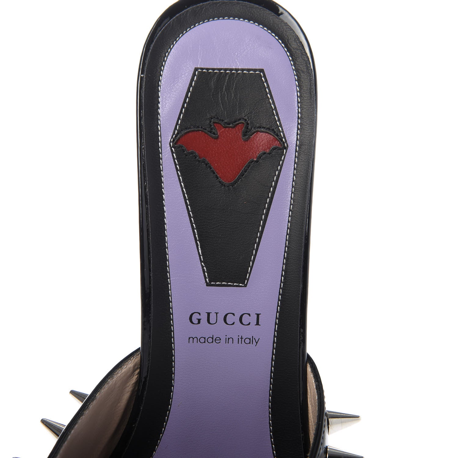 Gucci Patent GG Bow Sadie Spike Mid Heel Mules 38.5 Black 7 of 10