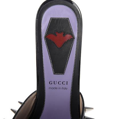 Gucci Patent GG Bow Sadie Spike Mid Heel Mules 38.5 Black 7 of 10