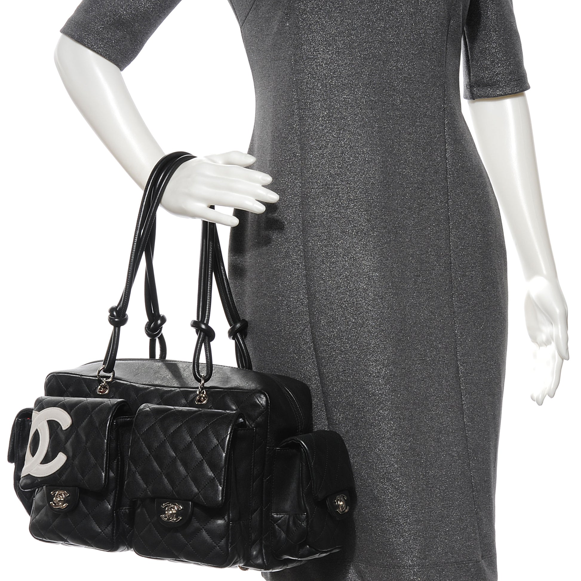 Chanel Calfskin Quilted Large Cambon Multipocket Reporter Black White 2 of 7