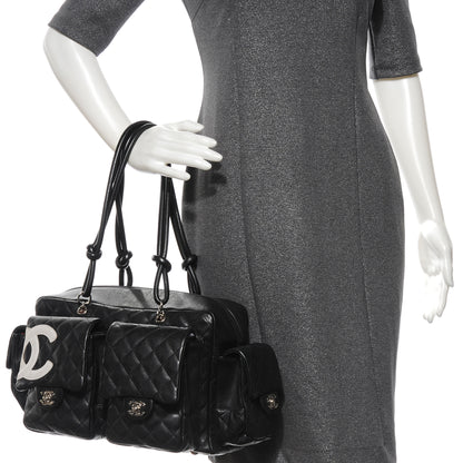 Chanel Calfskin Quilted Large Cambon Multipocket Reporter Black White 2 of 7