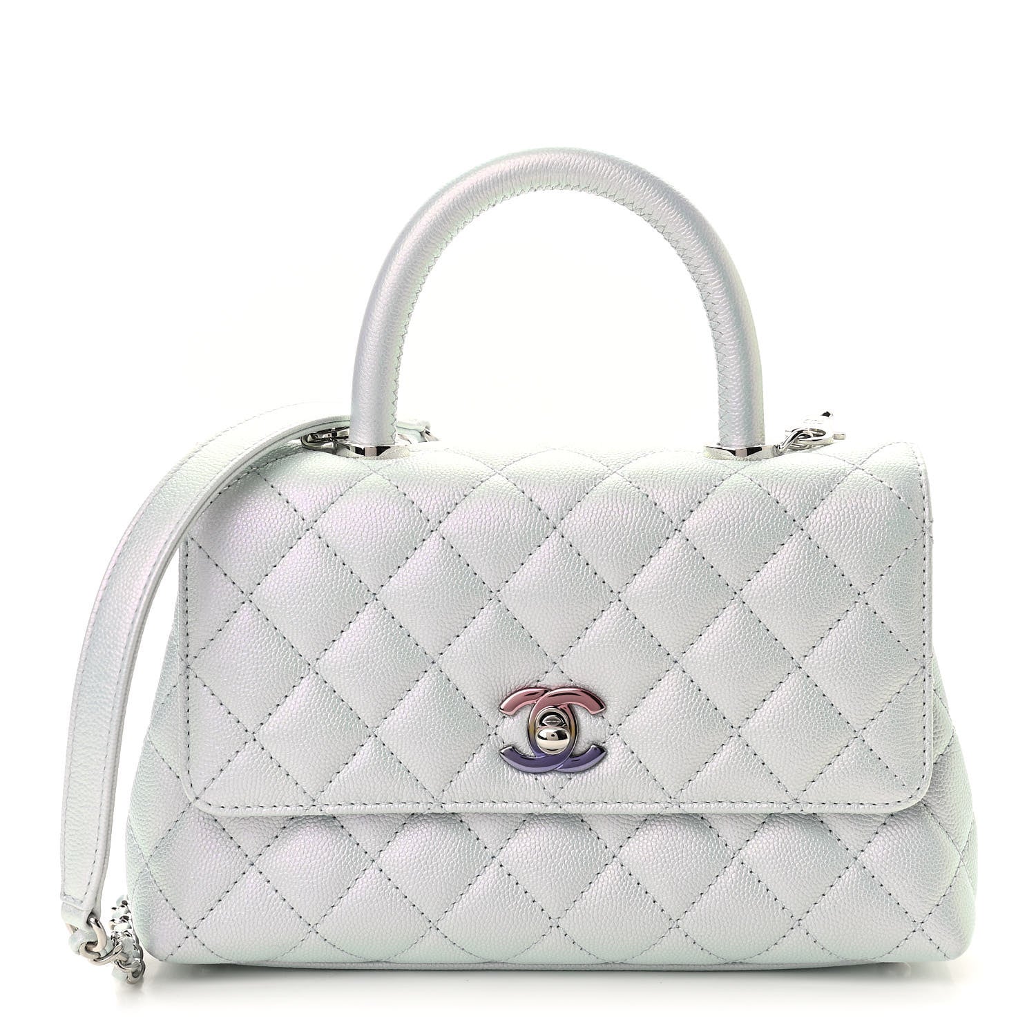 Chanel Iridescent Caviar Quilted Mini Coco Handle Flap Light Blue 1 of 10