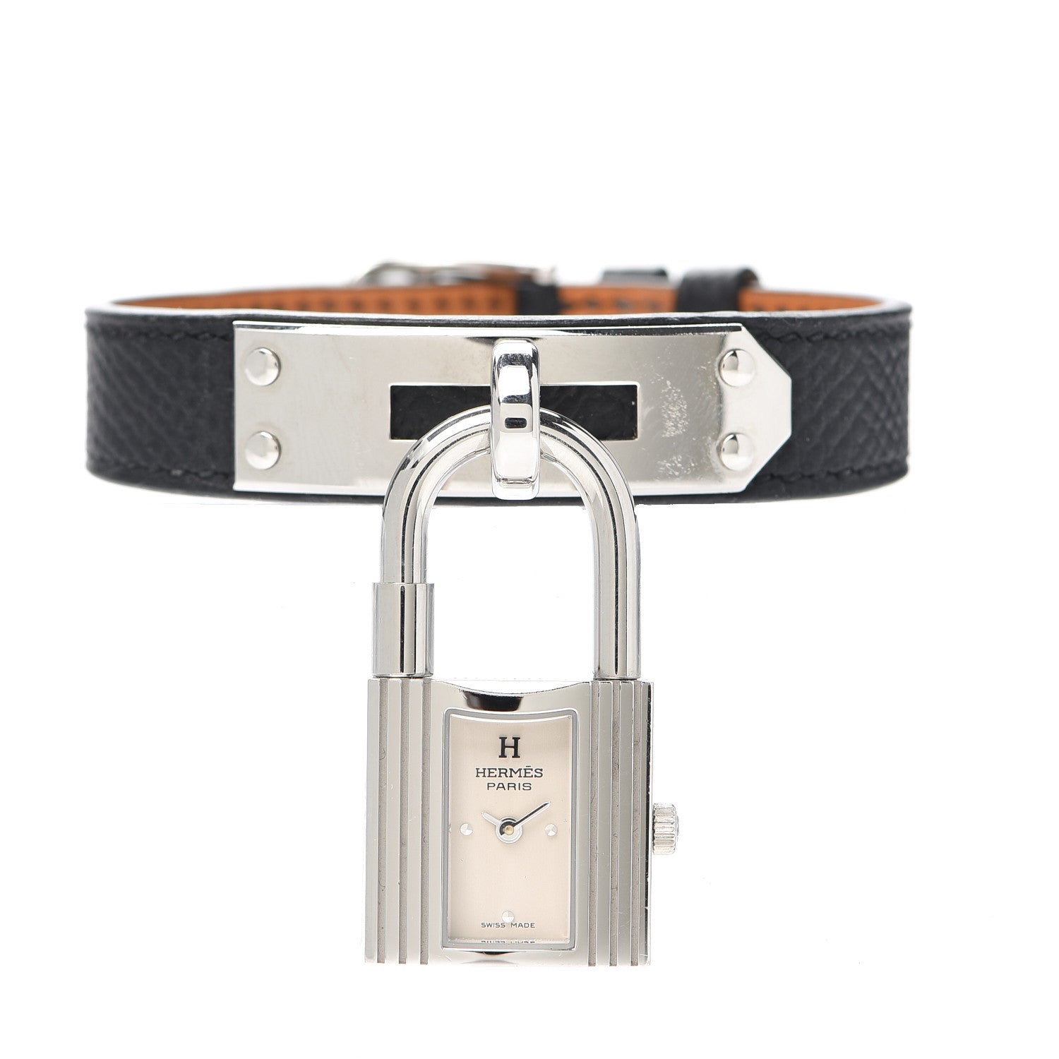 Hermes Stainless Steel Courchevel 20mm Kelly Cadena Quartz Watch Noir 1 of 5