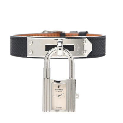 Hermes Stainless Steel Courchevel 20mm Kelly Cadena Quartz Watch Noir 1 of 5