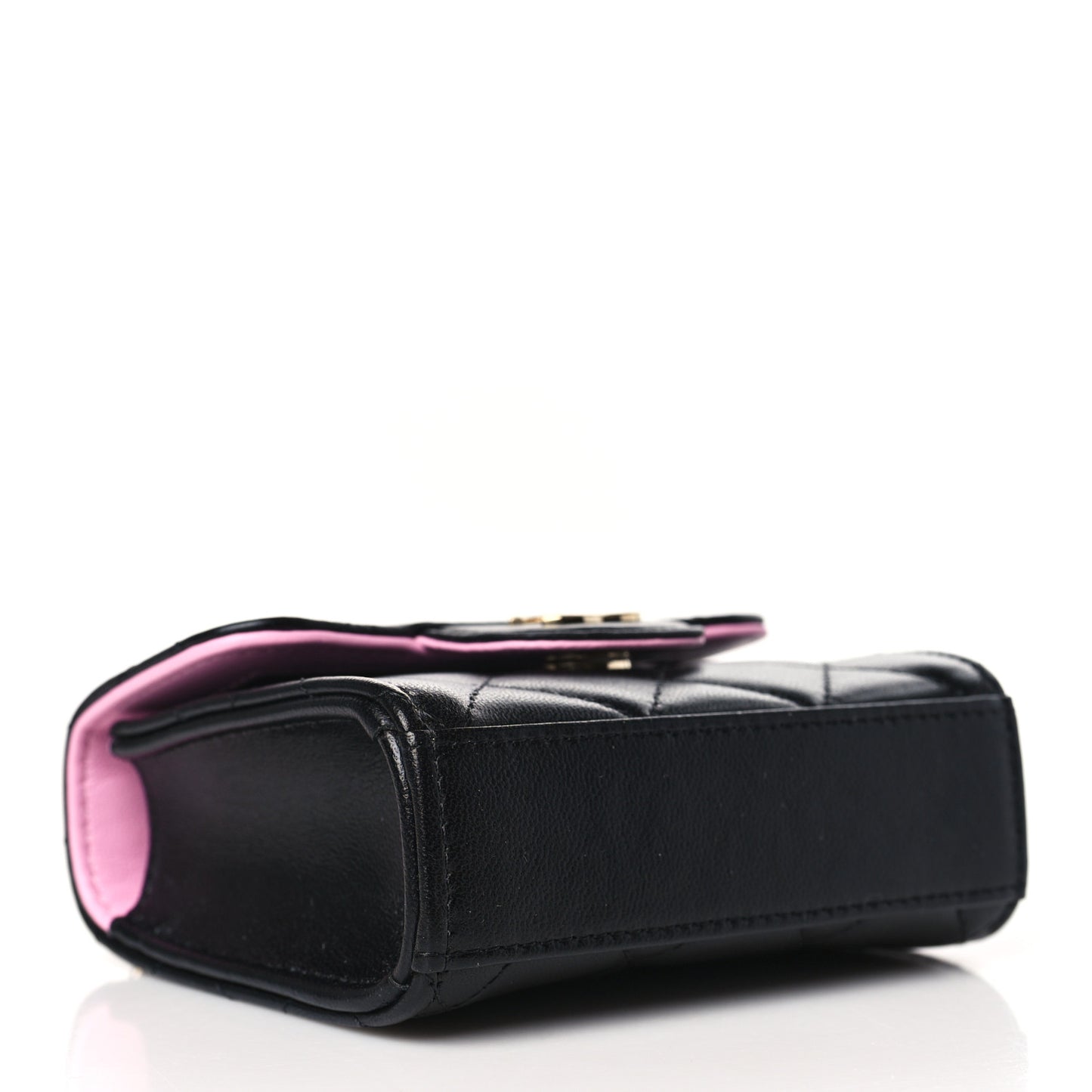 Lambskin Quilted Bi-Color Top Handle Clutch With Chain Black Pink