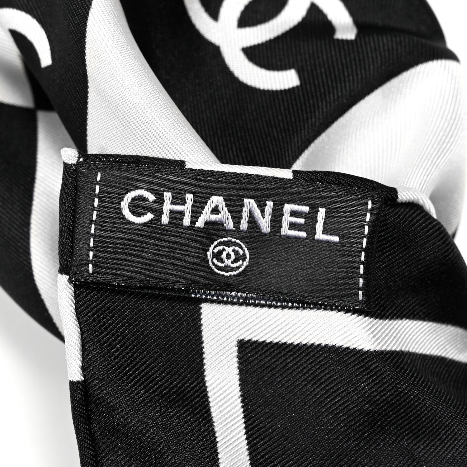 Chanel Silk Twill Hair Scarf Black White 2 of 3