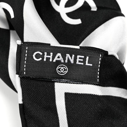 Chanel Silk Twill Hair Scarf Black White 2 of 3