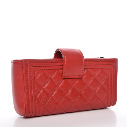 Chanel Lambskin Quilted Mini Boy Phone Holder Clutch Red 3 of 10