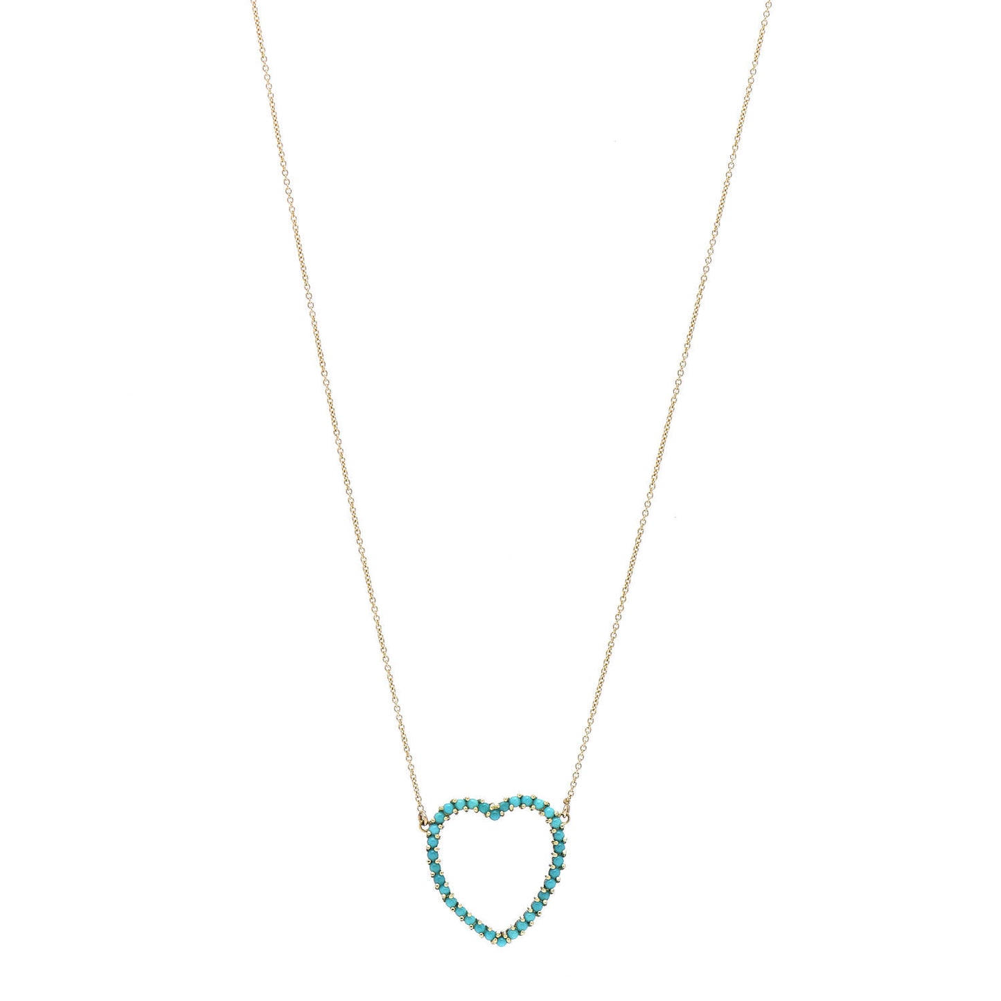 18K Yellow Gold Turquoise Open Heart Pendant Necklace