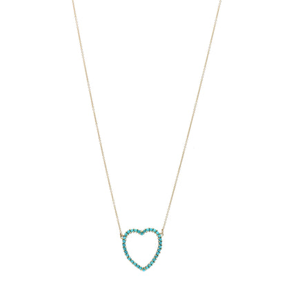 Jennifer Meyer 18K Yellow Gold Turquoise Open Heart Pendant Necklace 1 of 4