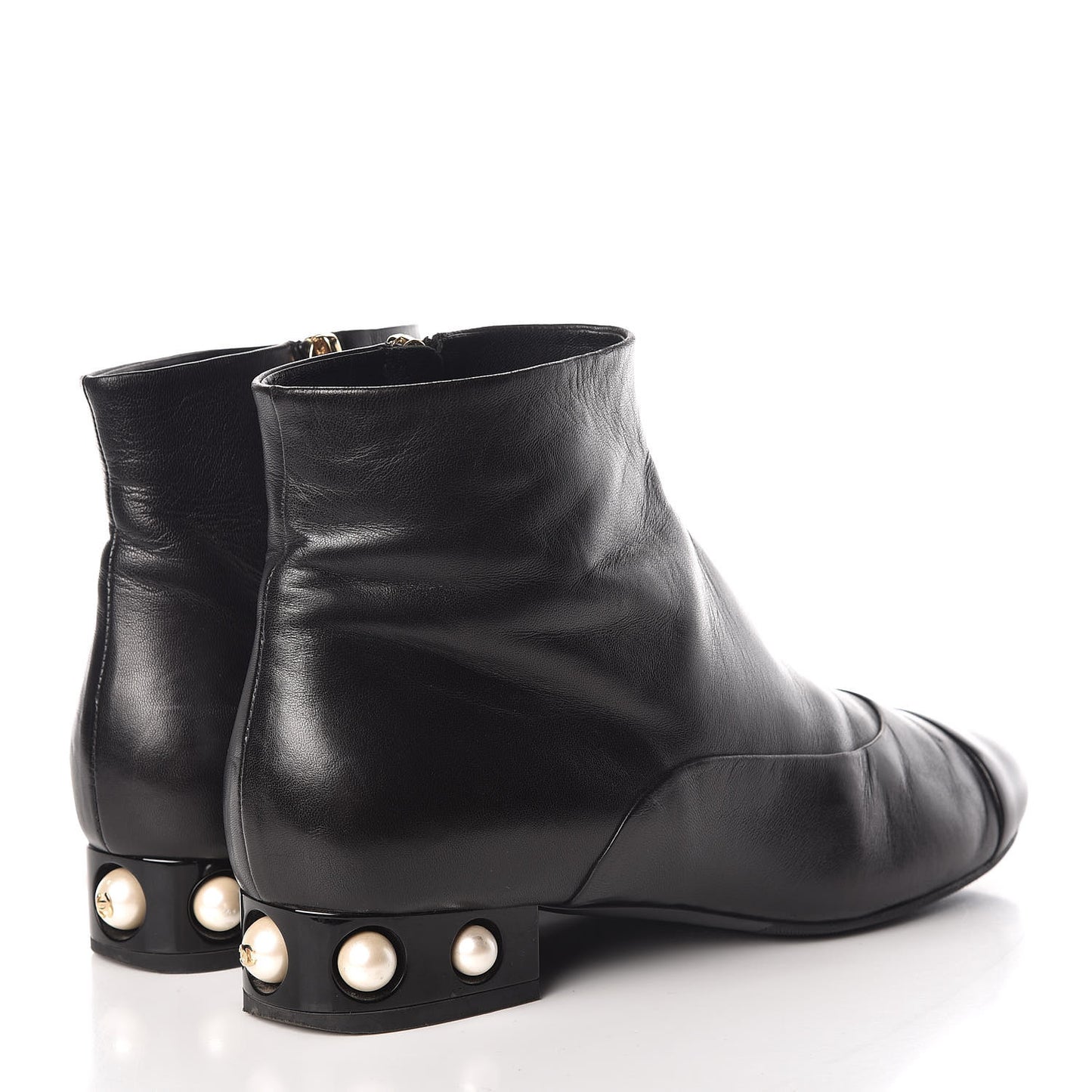 Lambskin Pearl Short Boots 40 Black
