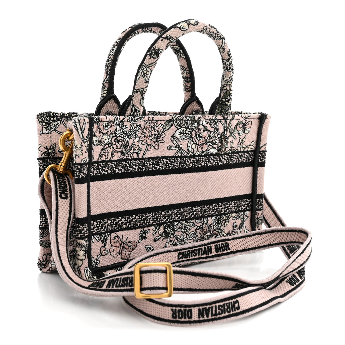 Canvas Embroidered Mini Book Tote With Strap Pink Multicolor
