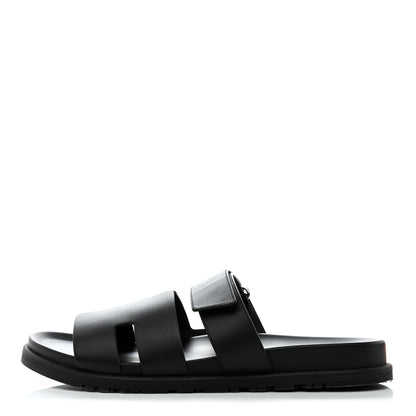 Hermes Calfskin Mens Chypre Sandals 44 Black 1 of 9